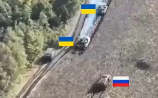 Two Ukrainian tanks smashed enemy APC-82A to pieces at close range in Kursk region. VIDEO