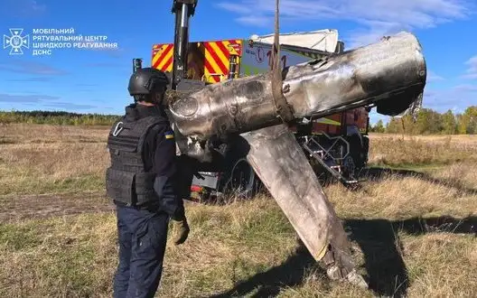 Sappers of SES of Ukraine seized remnants of X-55 missile in Kyiv region. PHOTO