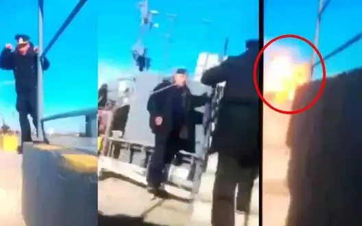 Russian sailors in port of Kaspiysk running for cover and watching attack by UAV in awe: "Wow! We didn’t shoot it down, it exploded on its own! We didn’t hit it!". VIDEO