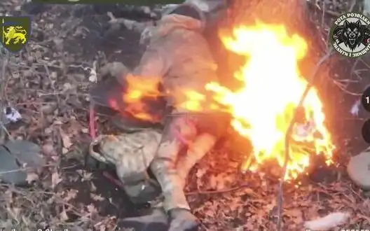 Wounded occupier’s buttock is on fire after well-aimed ammunition drop. VIDEO