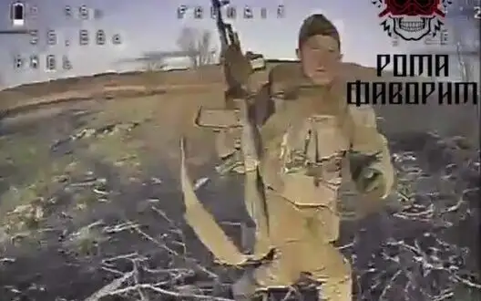 Occupier tries to shoot down drone by shooting it, and a moment later lies in field with bloody face. VIDEO