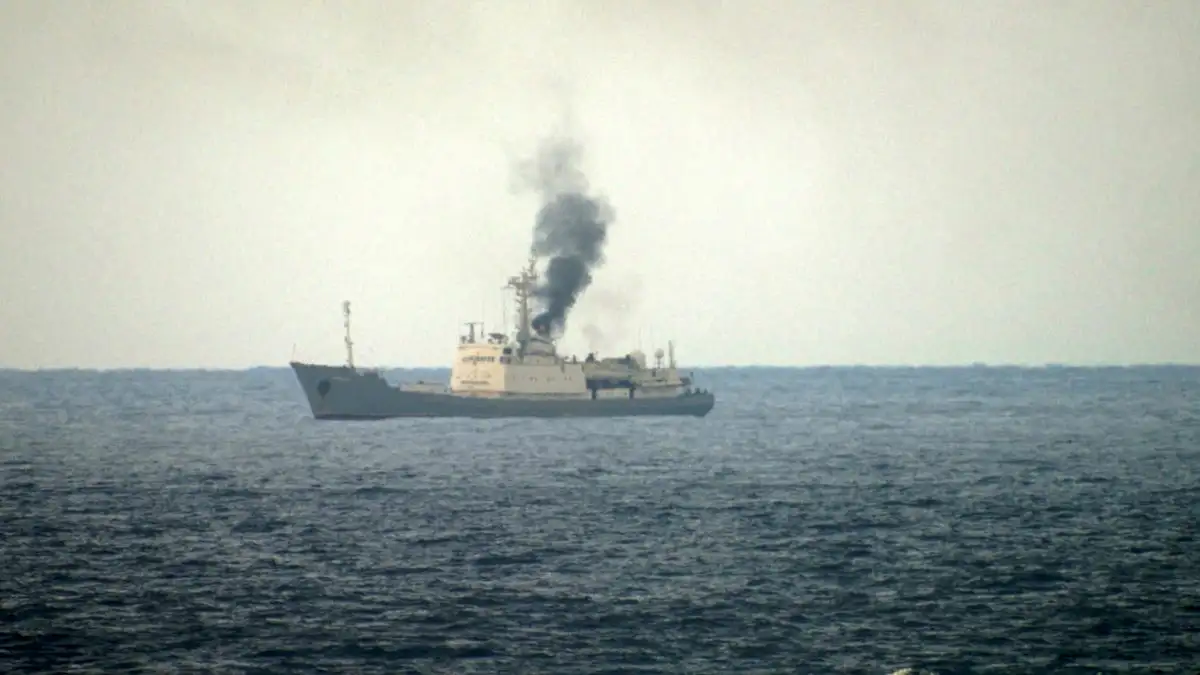 A Russian spy ship caught fire off Syria’s coast, officials say