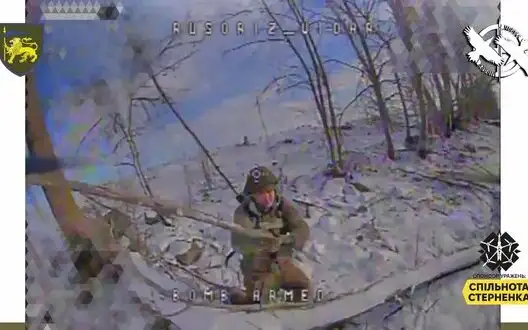 Russian soldier attempts to fend off kamikaze drone of 60th SMB with stick. VIDEO