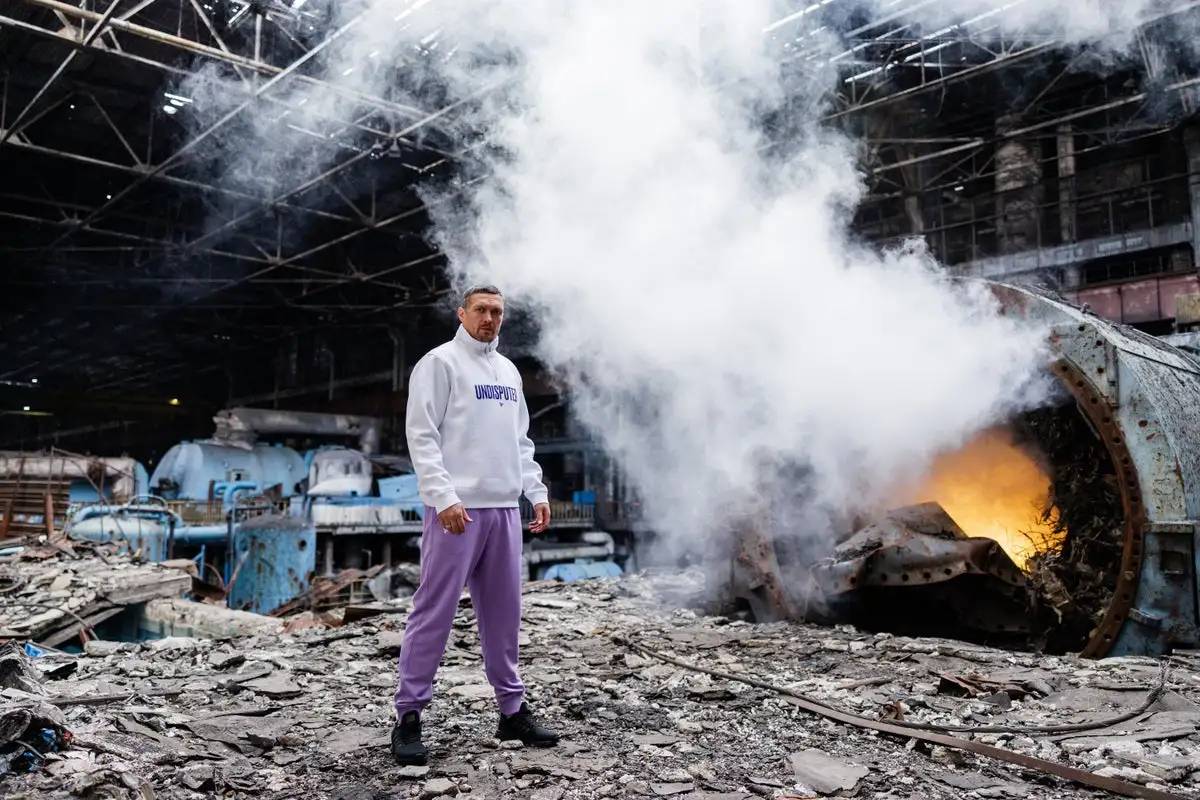 Heavyweight boxing champion Oleksandr Usyk visits destroyed energy plant in Ukraine