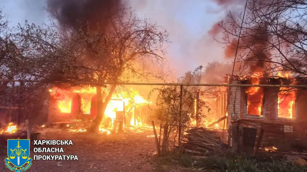 Russians hit village in Kharkiv Oblast with aerial bomb, injuring two people and setting houses on fire – photos