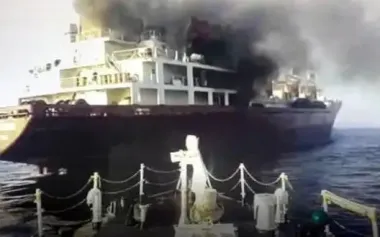 Russian refrigerated ship catches fire off South Korea: seven Russians injured. PHOTO
