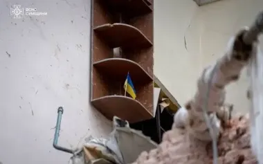 Flag of Ukraine remained intact among ruins in Sumy: We are standing and will survive - SES. VIDEO&PHOTOS