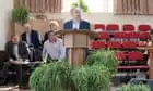 Footage shows the moment a missile strike interrupted church service in Ukraine – video