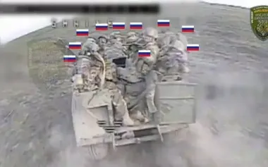 Kamikaze drone delivers precise strike on open-bed truck carrying 10 Russian troops. VIDEO