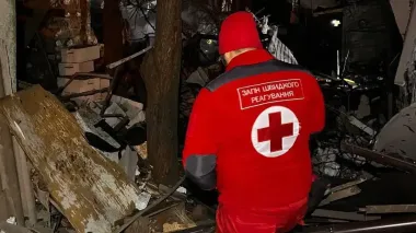 Ukrainian Red Cross volunteers take part in search for victims of Russian UAV attack on Odesa
