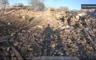Rescuers remove bodies of two dead from rubble of house after airstrike on Kostiantynivka. VIDEO