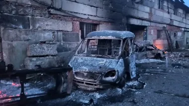 Building supply depot in Sloviansk attacked by six Russian Geran drones – photos