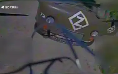 Kamikaze drone strikes Russian "loaf" vehicle marked with Z, as well as APC and three trucks. VIDEO