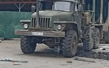 Russian drone hits forestry vehicle in Sumy: driver unharmed. PHOTOS
