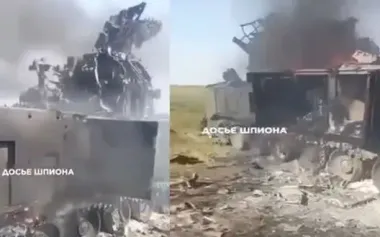 Russian Tor-M2 SAM system burns out after drone strike in Kherson region. VIDEO