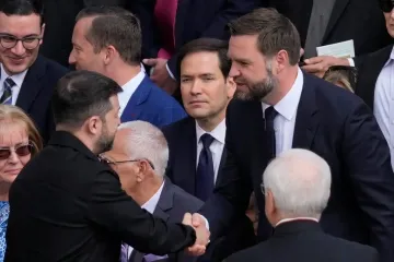 Zelensky and JD Vance shake hands at Pope mass in first meeting since infamous Oval Office clash