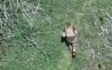 One-legged occupier hops along path. VIDEO