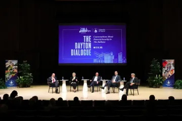At commemoration of Dayton Peace Accords, NATO leader urges military spending to counter Russia
