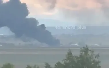 Panorama of burning Russian airbase "Belaya" in Irkutsk region after SSU’s special operation "Pavutyna". VIDEO