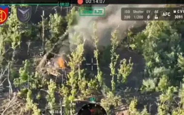 Territorial defense soldiers strike enemy armored vehicle with welded-on anti-drone cage. VIDEO
