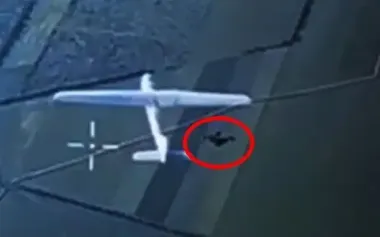Moment of downing of Russian "Orlan" UAV by FPV drone is filmed by camera of another Ukrainian drone. VIDEO