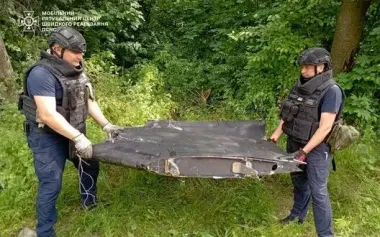 Fragments of a Shahed drone with warhead neutralized in Kyiv region. PHOTO