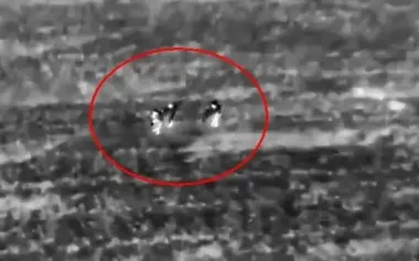 Three Russian assault troopers eliminated by drone-dropped munition while thinking they were invisible under anti-drone cloaks. VIDEO