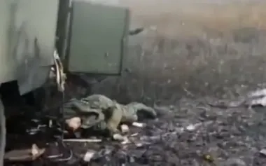 Occupiers examine their destroyed truck and bodies of their killed comrades: "F#ck, ours were hit! It’s mine. Oh, f#ck, his leg is torn off!". VIDEO