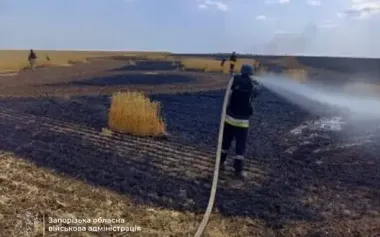 Russians attack Polohy district in Zaporizhzhia region: wheat field burns. PHOTO