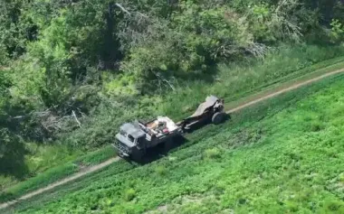UAV operators of 414th Brigade burned out enemy artillery tractor. VIDEO