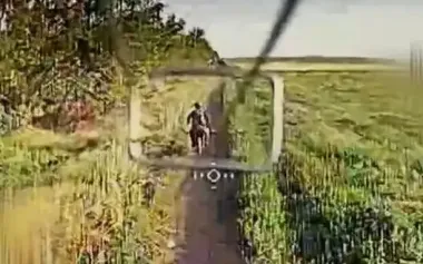 Drone catches up with occupier motorcyclist. VIDEO