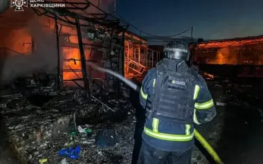 Market in village of Velykyi Burluk in Kharkiv region burned down as result of Russian attack. PHOTOS