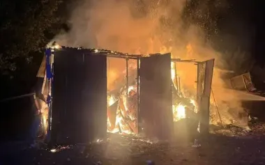 Fire broke out in Poltava region as result of debris from UAV falling. PHOTO