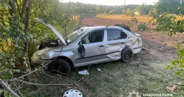 На Черкащині автомобіль зіткнувся з електроопорою та перекинувся: водій загинув, пасажир у лікарні