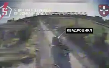 Soldiers of 5th SAB hit quad bike with occupier on move, two vehicles, antenna and enemy personnel. VIDEO