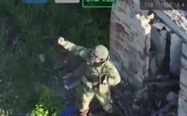 Russian soldier waves fearlessly and his own kamikaze drone strikes him directly. VIDEO