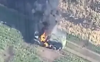 Occupiers’ trucks burn brightly after encountering drones of 414th Brigade. VIDEO
