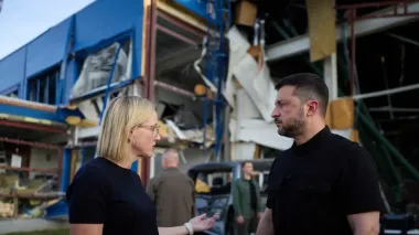 Zelenskyy visits American Flex plant in Mukachevo destroyed by missiles