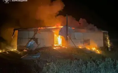 Enemy attacked agricultural enterprise in village of Velykyi Burluk with drones: large-scale fire broke out in warehouse. PHOTOS