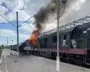 Ukraine: passenger train on fire after Russian airstrike – video