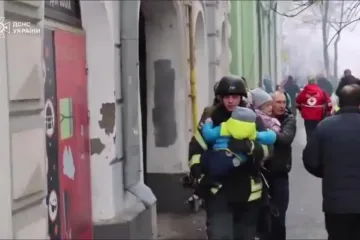 Children rushed out of Ukraine kindergarten hit in large-scale Russian attack