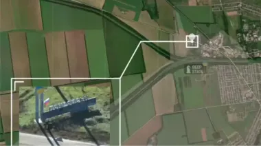 Ukrainian defence forces destroy Russian flag hung on entrance to Pokrovsk