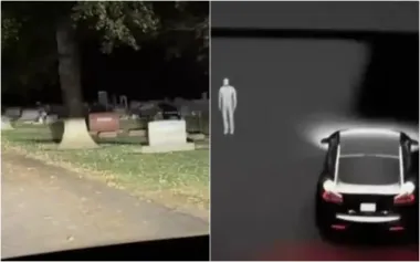 Водитель Tesla увидел загадочные силуэты на экране авто, проезжая мимо кладбища (видео)