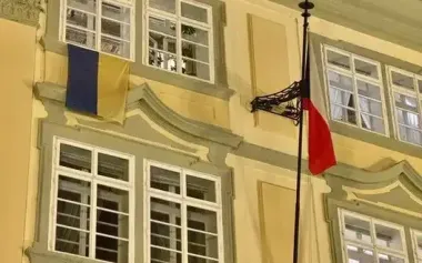 Three Ukrainian flags appeared above parliament in Czech Republic. PHOTO