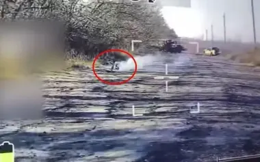 Ukrainian ground drone guns down Russian FPV sleeper drone lying in wait on road. VIDEO
