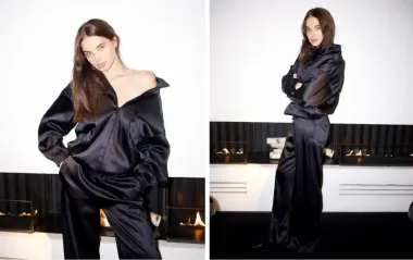 Total black и атлас: жена Усика показала один из главных модных трендов сезона