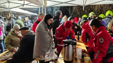 URCS volunteers assist clean-up ops after Russian UAV attack on Vyshhorod