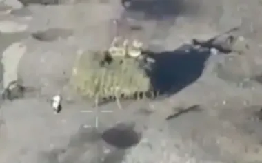 In Sumy direction, FPV drone of Armed Forces of Ukraine destroys Russian Courier ground drone carrying ammunition. VIDEO
