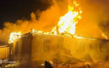 Russian forces strike Chernihiv region with drones: fire breaks out. PHOTO