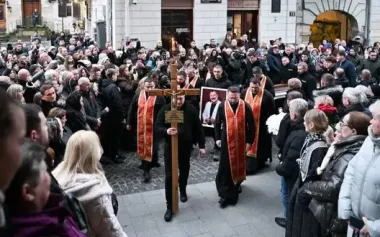 Farewell ceremony for artist Stepan Hiha taking place in Lviv. PHOTOS
